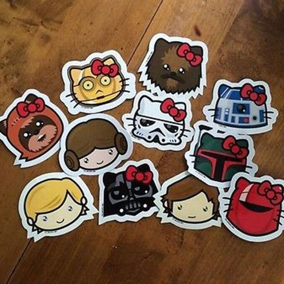Vintage Hello Kitty Star Wars Mash Up Stickers Hellowars Decals Kawaii Set - Picture 2 of 2